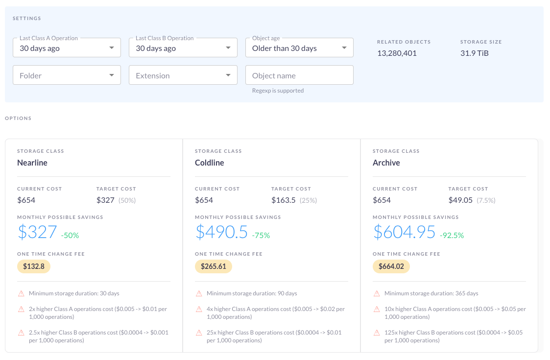Example GCS storage class recommendation