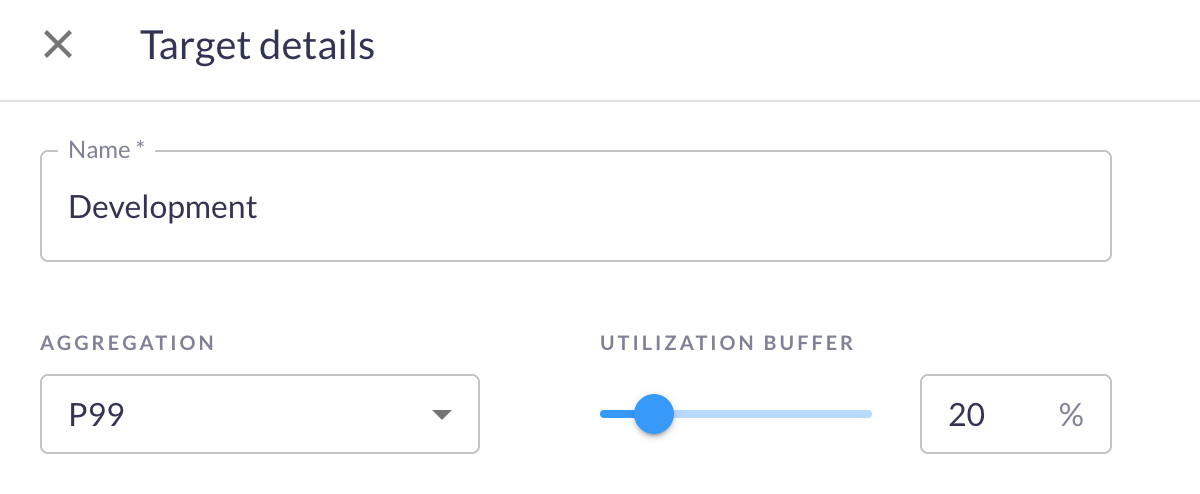 Example target utilization setting for the development environment